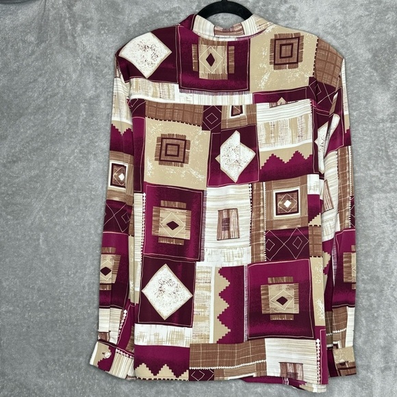 Alfred Dunner 20 1X Shirt Top Brown Geometric Button Up Long Sleeve Collared - Picture 5 of 8